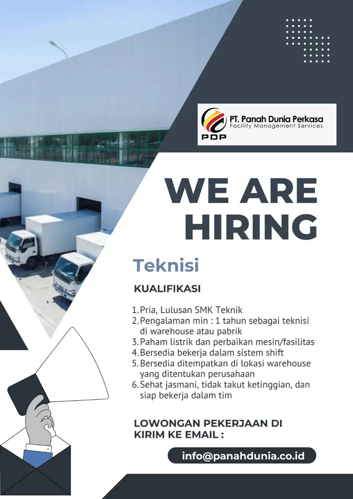 LOWONGAN TEKNISI UNTUK WAREHOUSE
