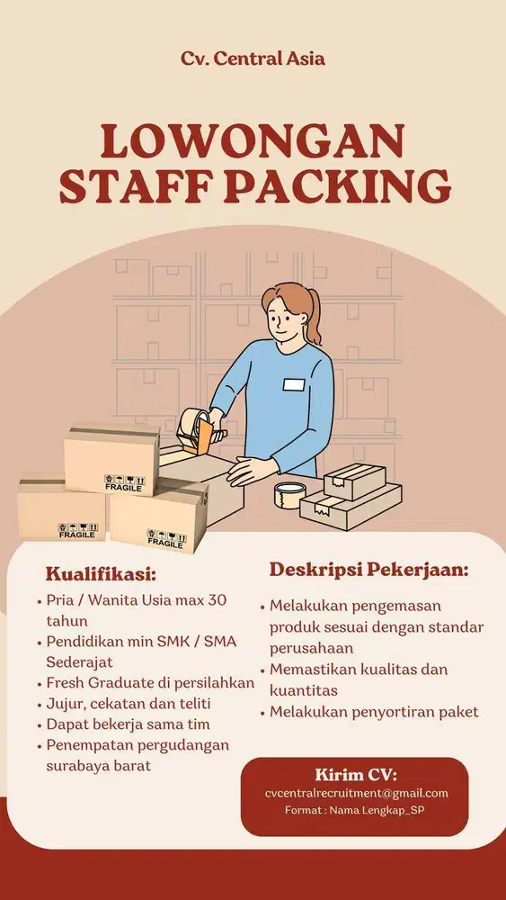 ADMIN STOK, STAFF PACKING, TENAGA BONGKAR MUAT, DRIVER SIM A & B1