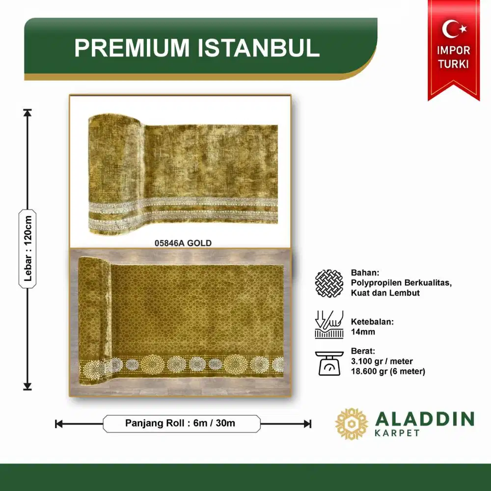 Karpet Masjid IMPORT Premium Istanbul - Meteran Permeter Merah Hija