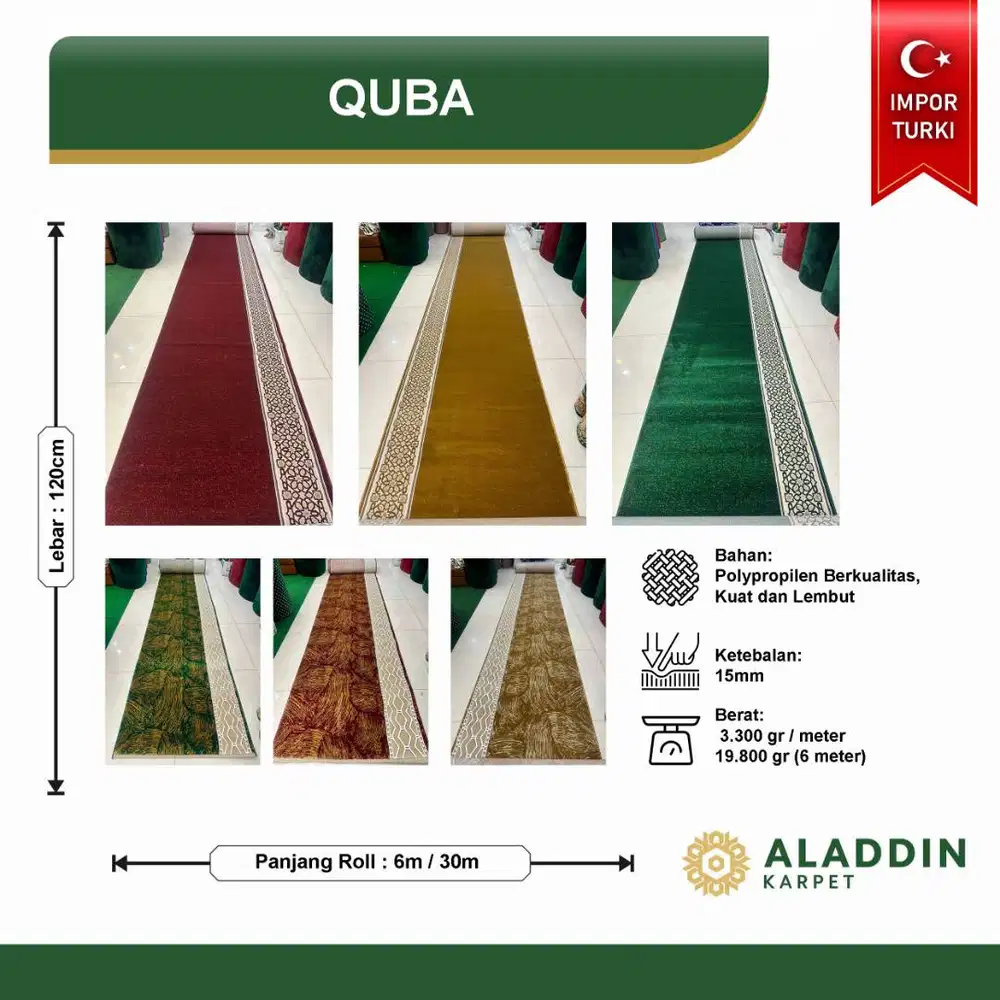 Karpet Masjid IMPORT QUBA - Meteran Permeter Merah Hijau