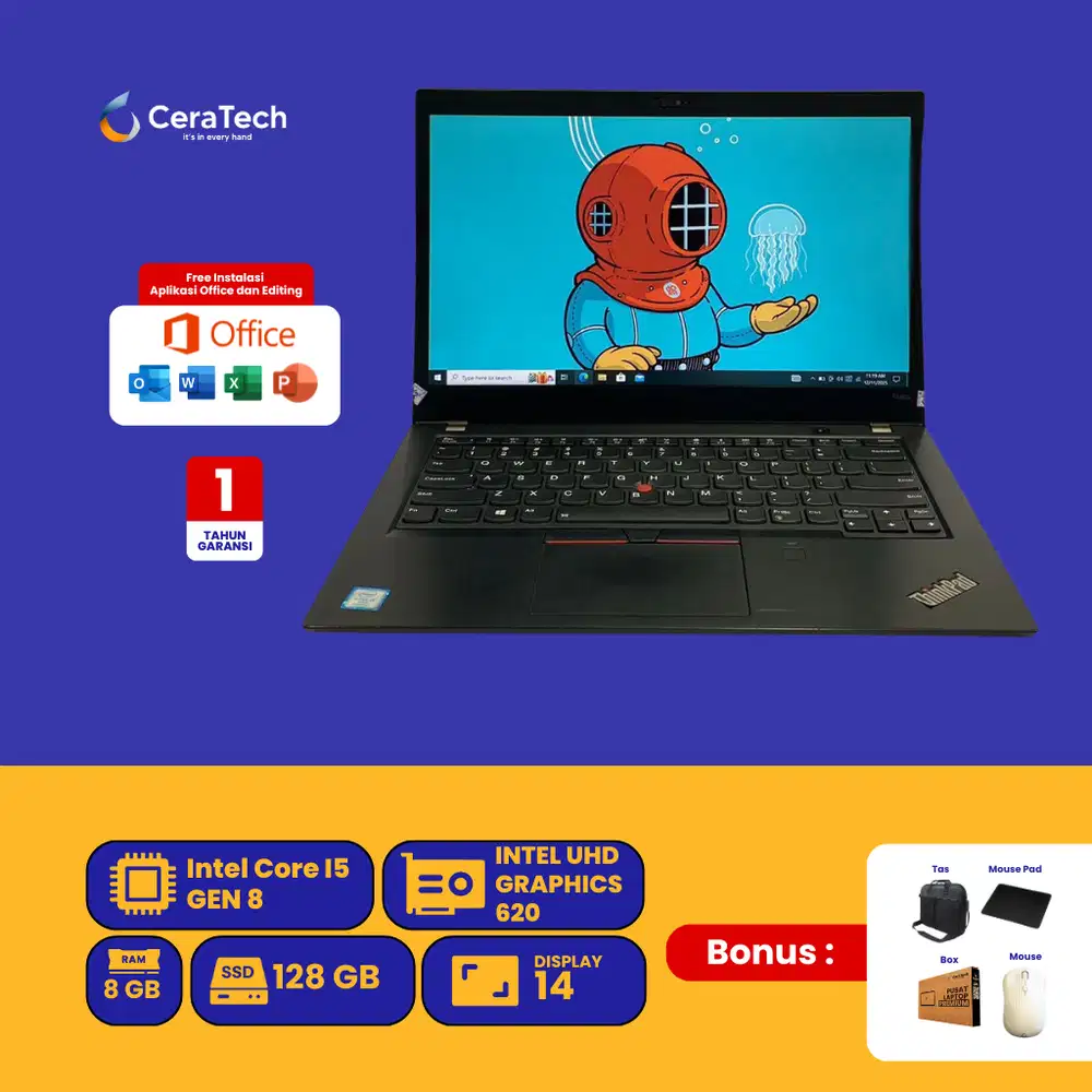 LAPTOP LENOVO THINKPAD T480S INTEL CORE I5 GEN 8 RAM 8 GB SSD 128 GB