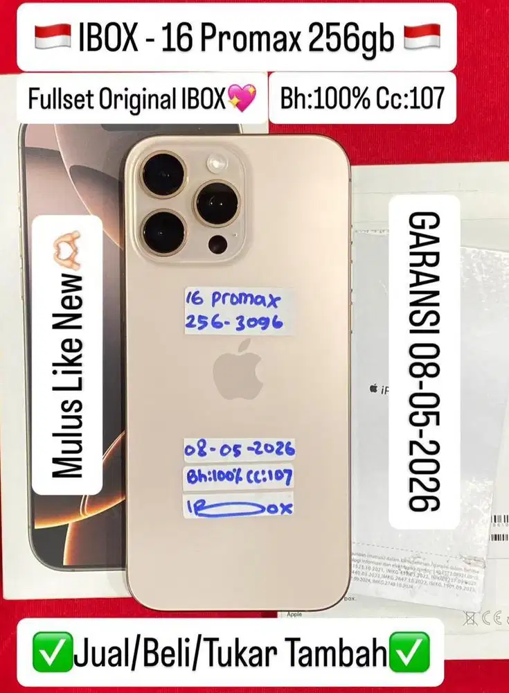 Iphone 16 Promax 256 Gb Desert Titanium Ibox bh 100% garansi panjang