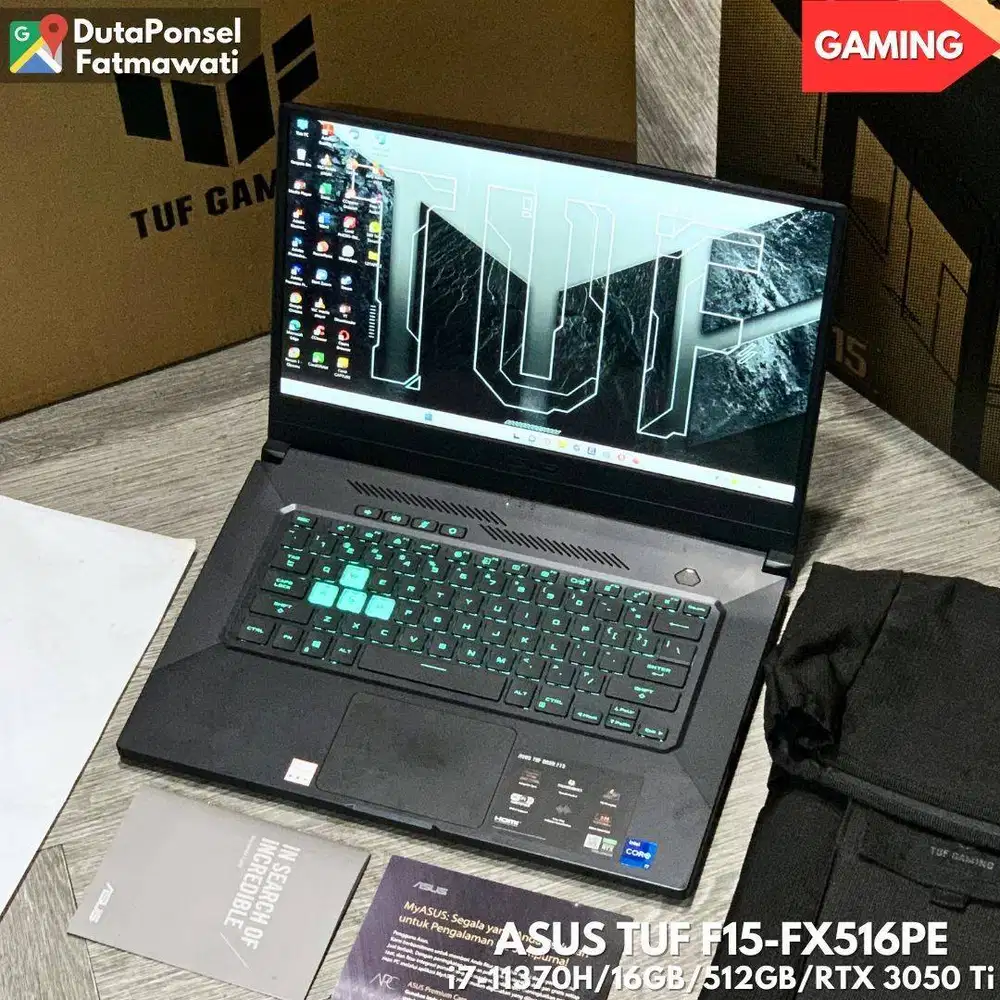 ASUS TUF DASH F15-FX516PE i7-11370H/16GB/512GB RTX 3050 Ti LENGKAP ORI