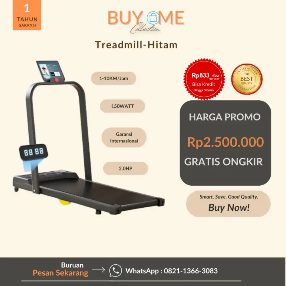 Treadmill Elektrik Slim 2.0HP (Hitam) - Gratis Ongkir