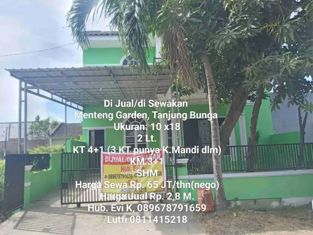 Dijual dan Disewakan Rumah 2 lt di Menteng Garden Tjg Bunga Makassar