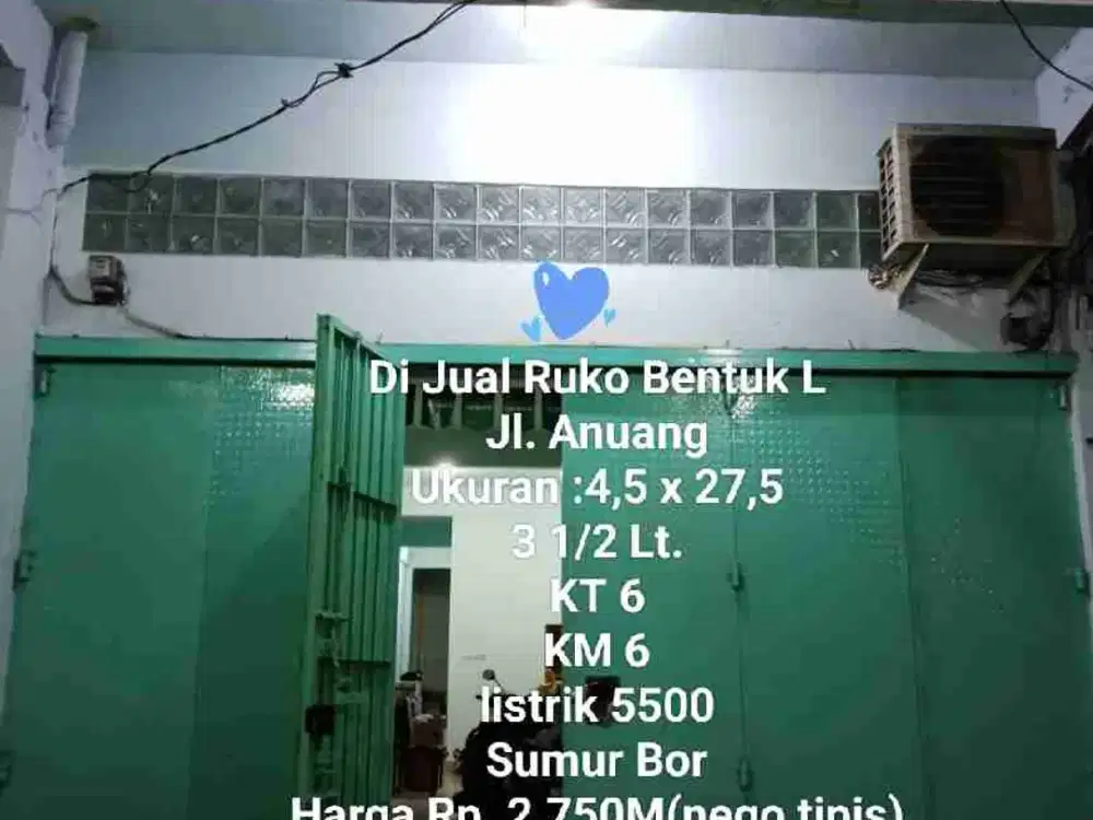 Di Jual Ruko 3 1/2, Jl.Anuang