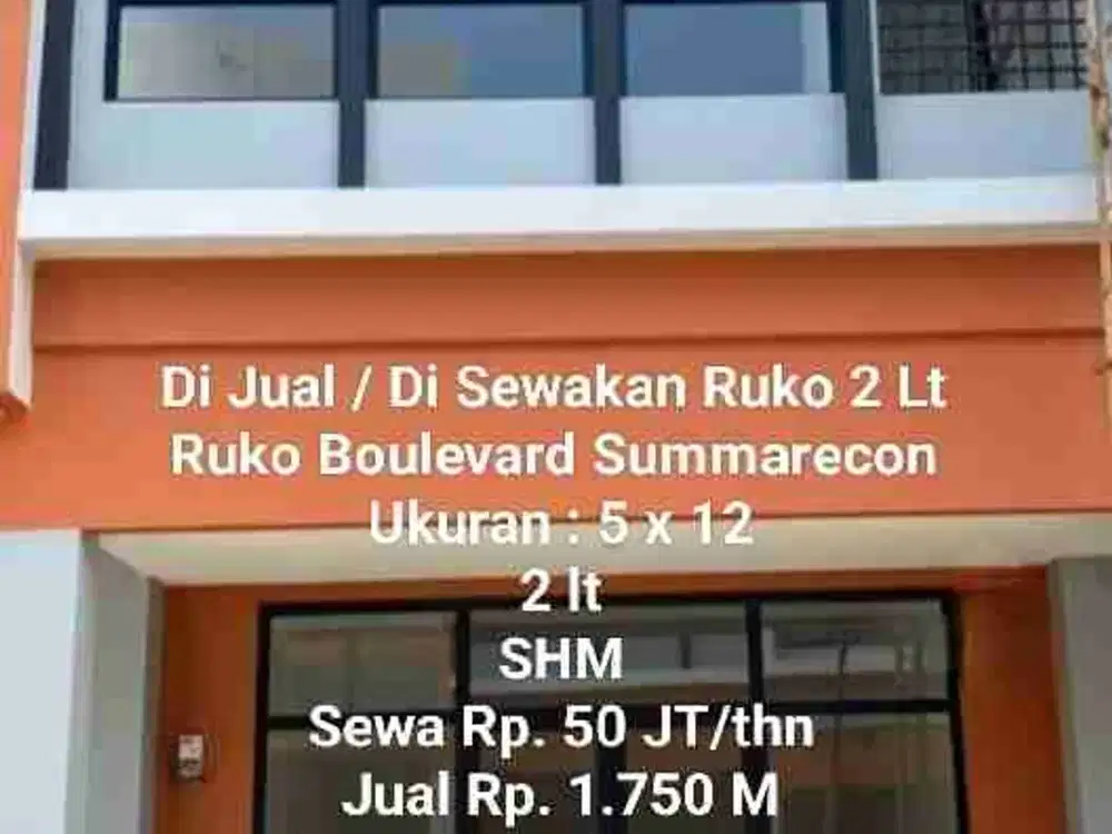Di Jual/ Di Sewakan Ruko Boulevard, Summarecon Makassar