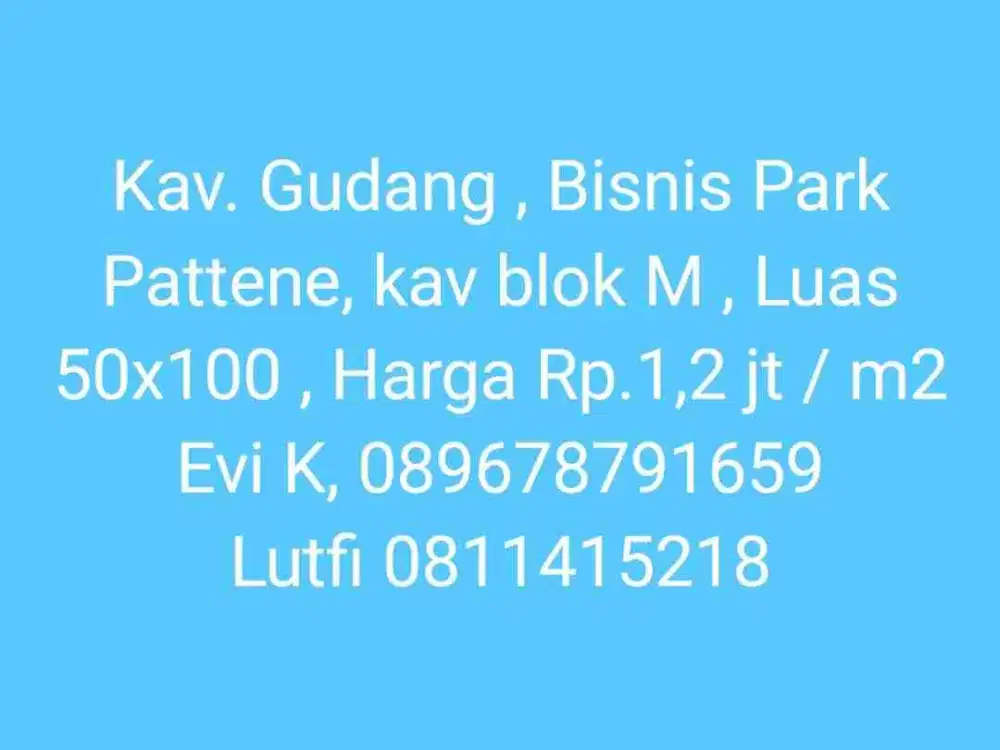 Di Jual Kavling Gudang, Bisnis Park, Pattene.