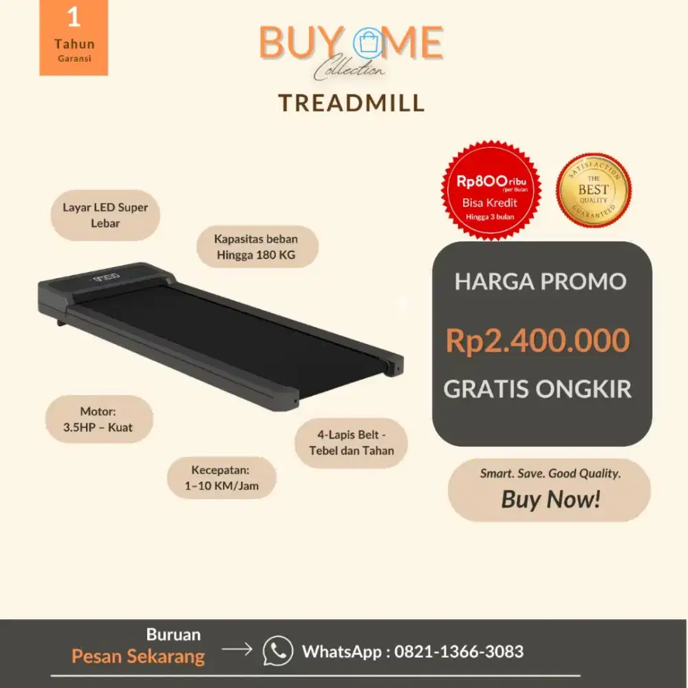 Treadmill Elektrik Super Slim 3.5HP - Layar LED & Beban 180KG!