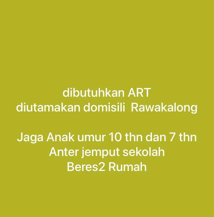 Dibutuhka Asisten Rumah Tangga