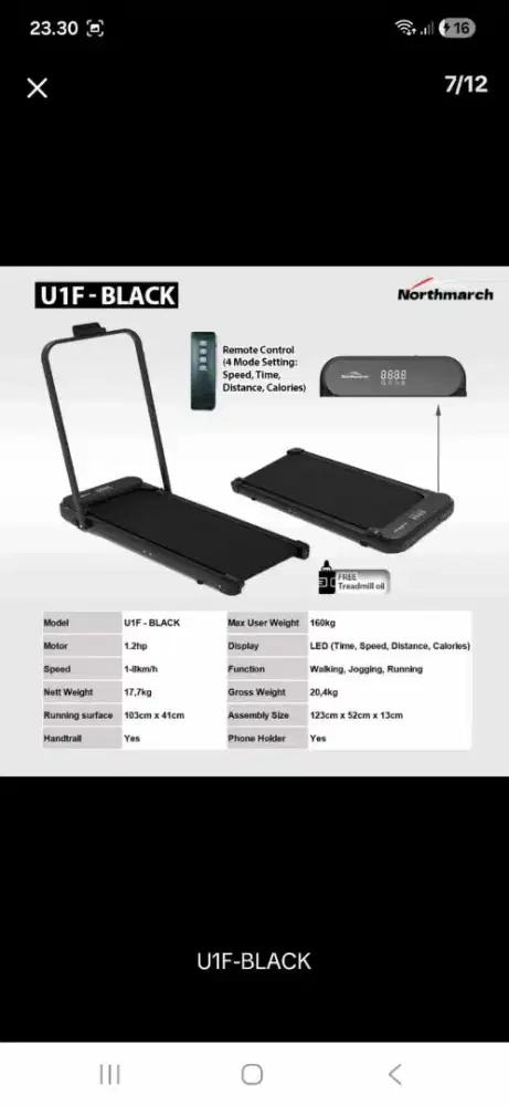 Treadmill elektrik / listrik merk northmarch U1F baru segel