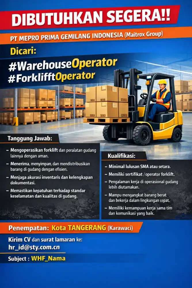 Dibutuhkan Operator Forklit