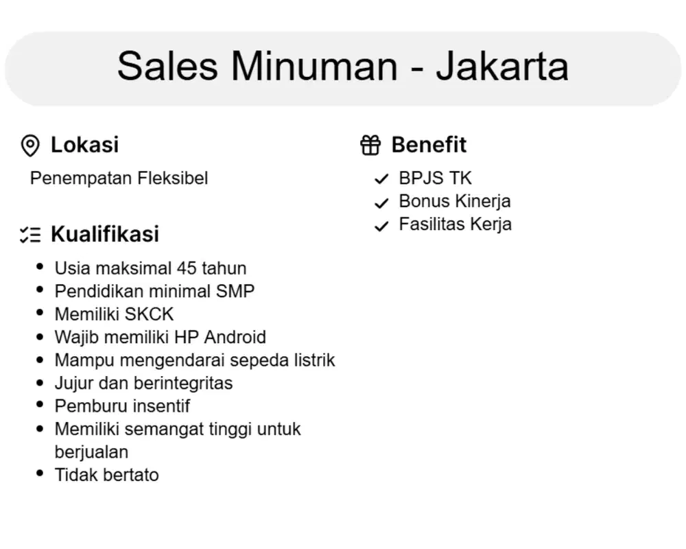 Lowongan Sales Minuman Haus Keliling Area Jakarta