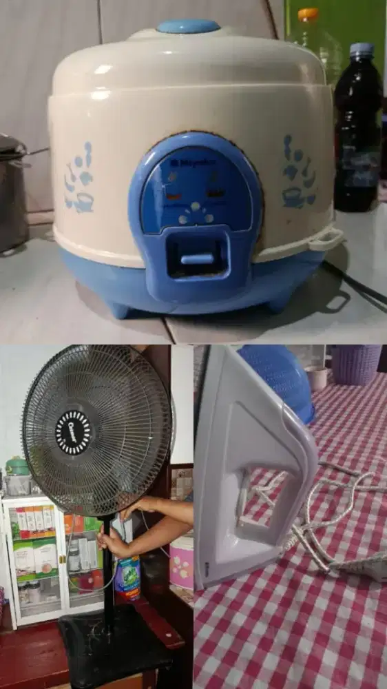 Ricecooker miyako 1L,kipas angin cosmos 16inch,setrika miyako El-1008M