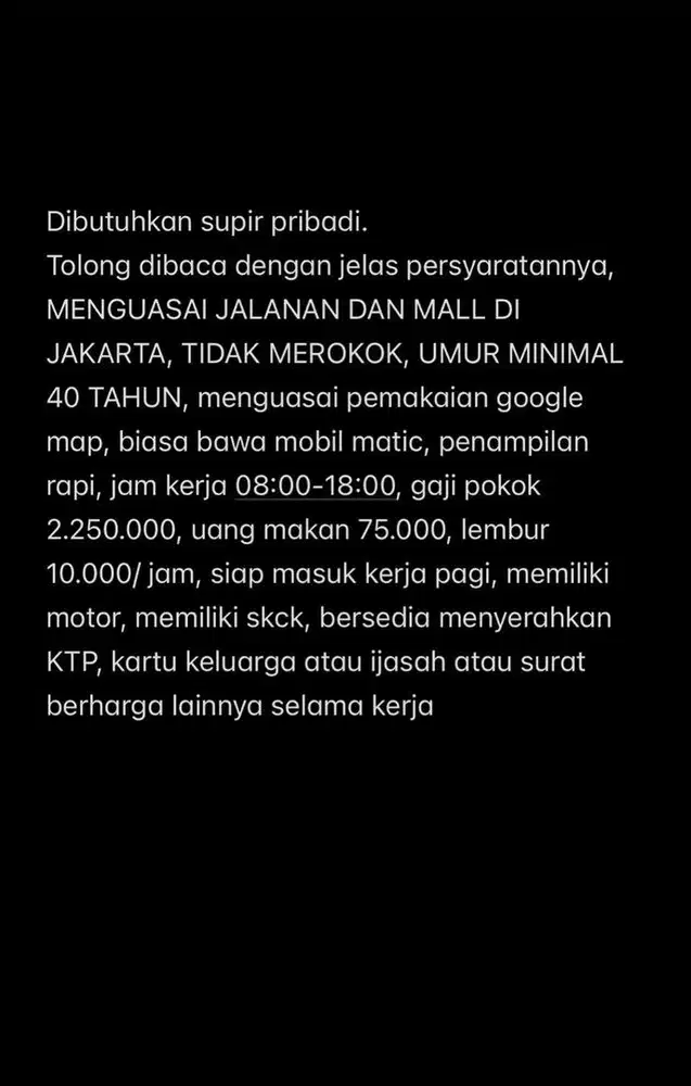 Driver pribadi (menteng-jakarta pusat)