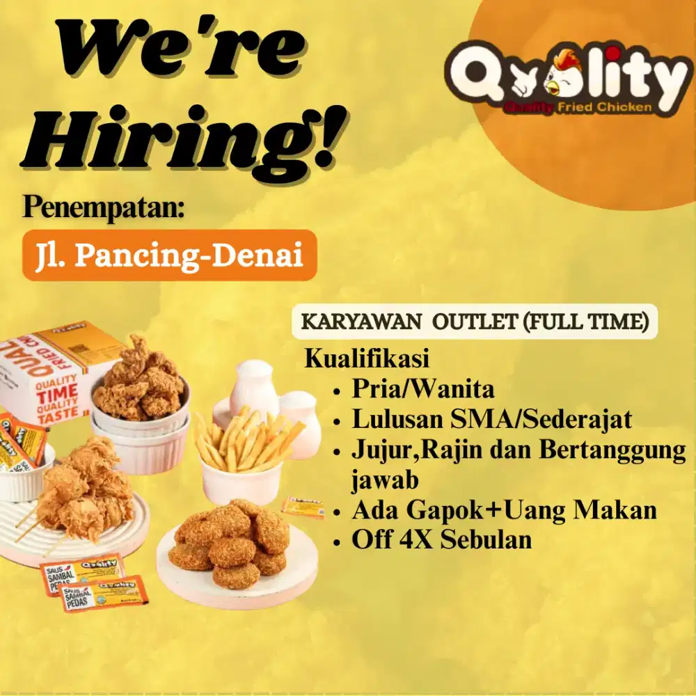Lowongan Kerja Quality sebagai Karyawan Outlet Cab. Pancing-Denai