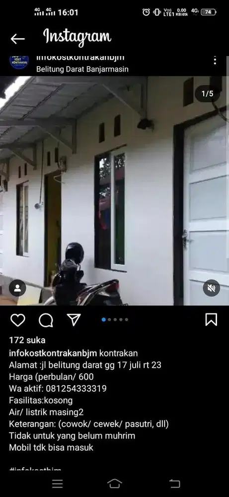 Disewakan bedakan dibelitung mobil tdk bs masuk