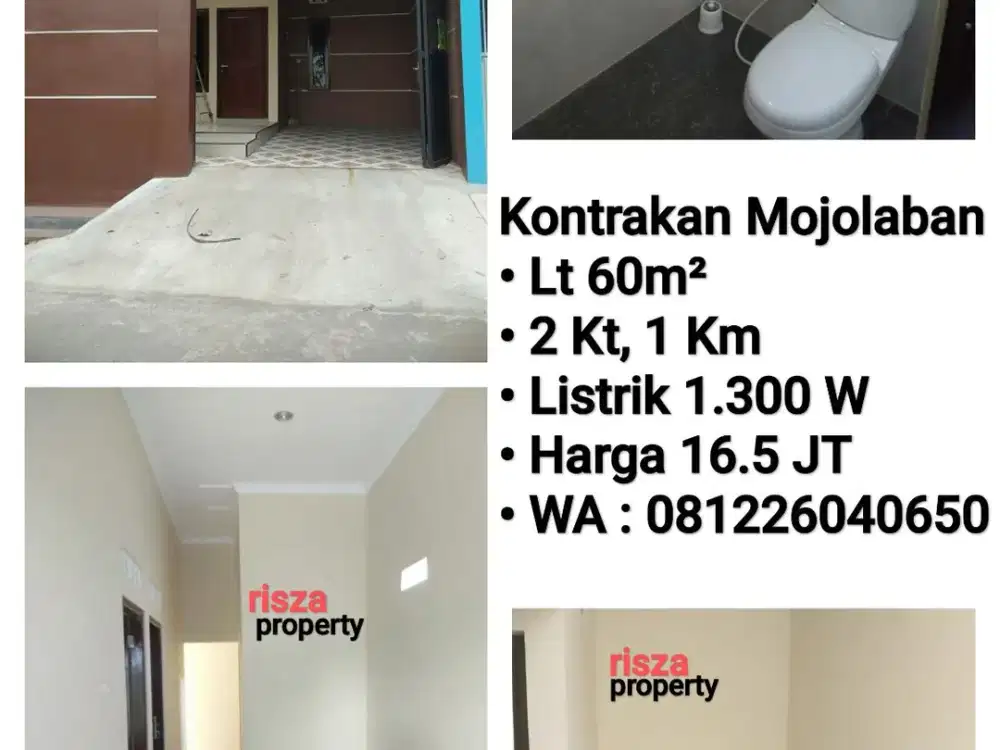 Sewa rumah Area Mojolaban, Dekat Pasar Bekonang, Pasar Kliwon, Palur