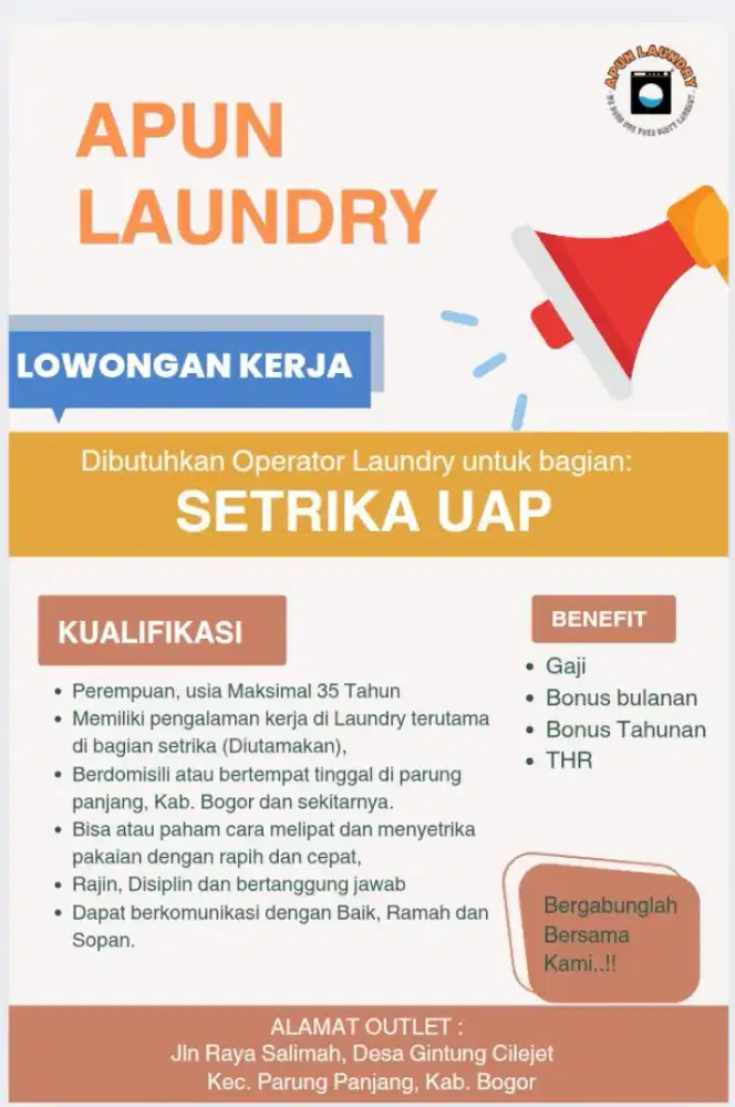 Lowongan kerja OPERATOR LAUNDRY