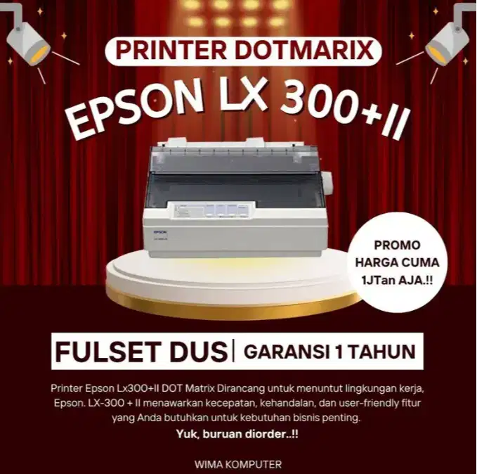 Printer Epson Dotmatrix LX 300 +ii fullset dus garansi toko 1thn DL-SW
