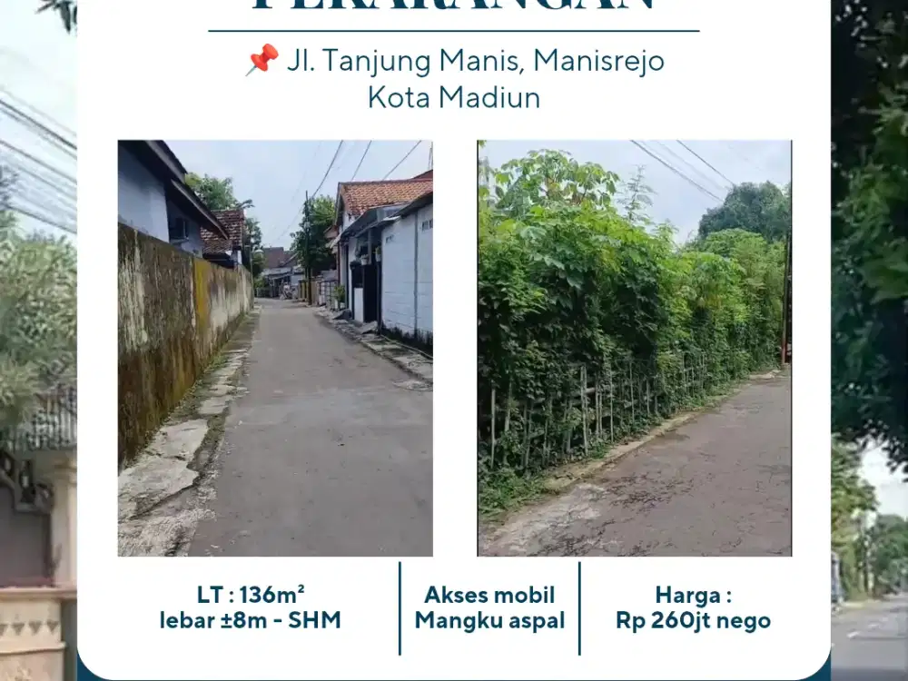 Dijual Tanah Pekarangan di Manisrejo Madiun