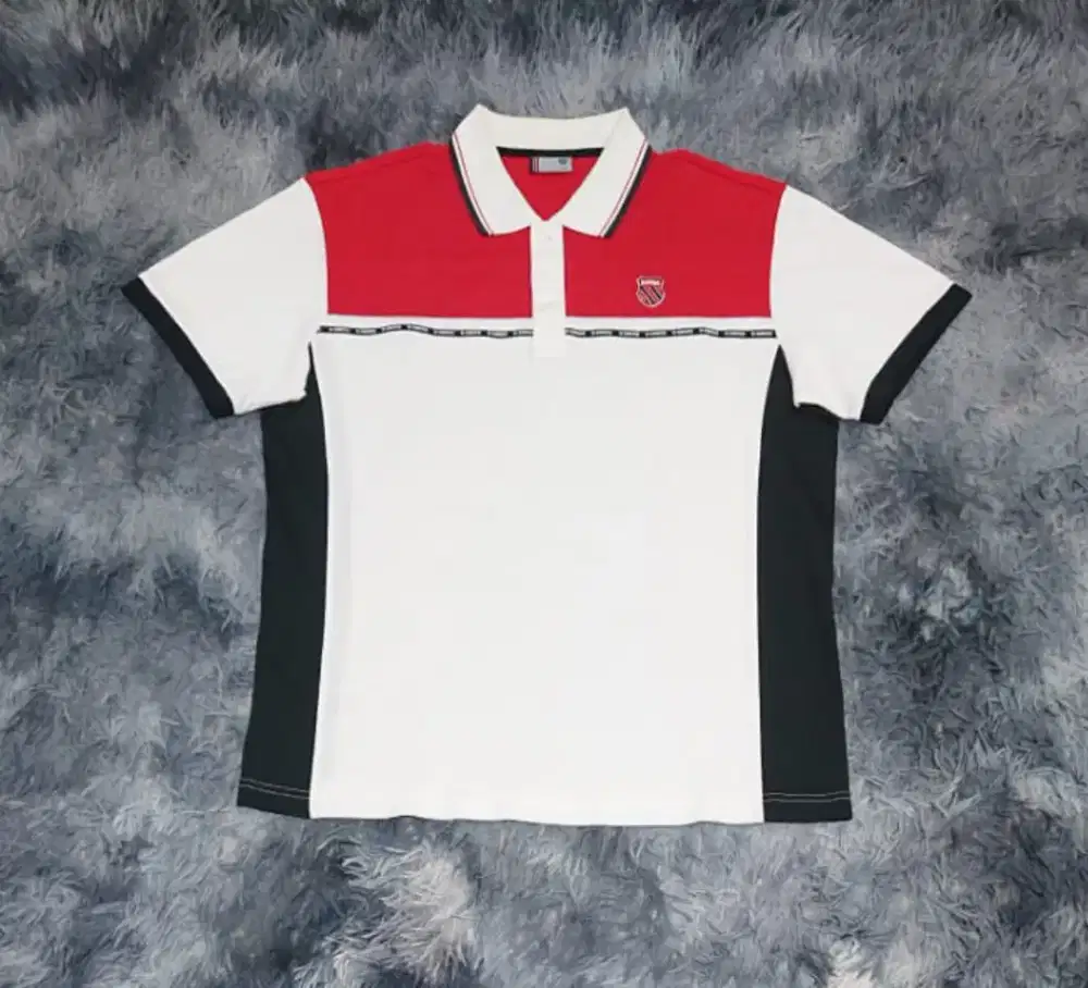 Kaos Kerah Lengan Pendek K-Swiss Polo Shirt Putih Merah Size L