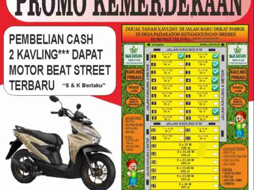 Tanah Kavling Dekat PT Jia Wei Brebes Promo Dapat Motor Beat Street Terbaru