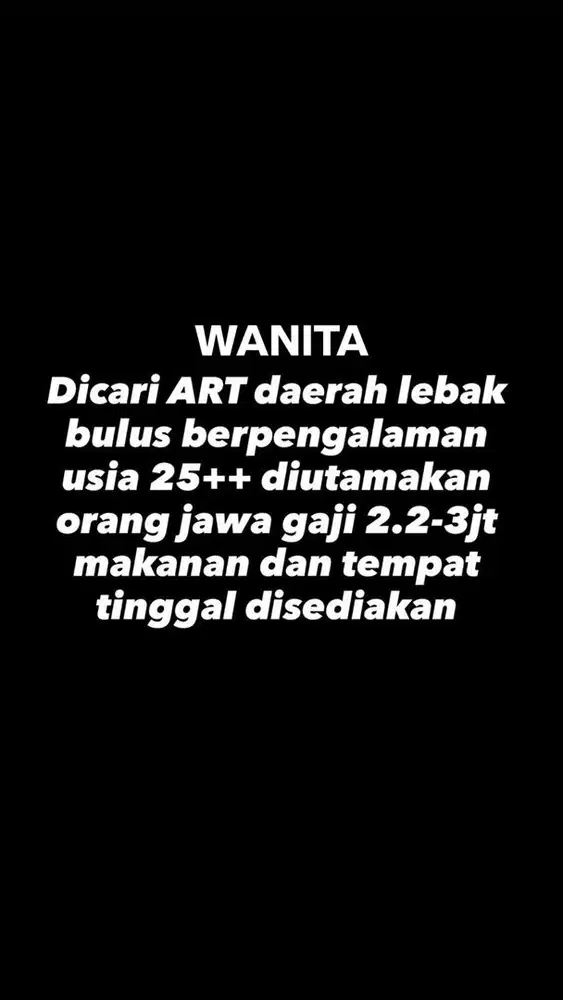dicari art wanita lebak bulus