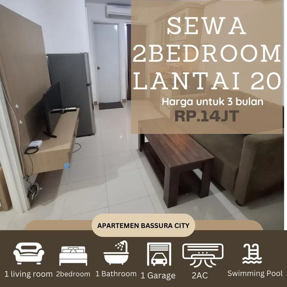 sewa 2 kamar atas mall full furnished apartemen bassura city