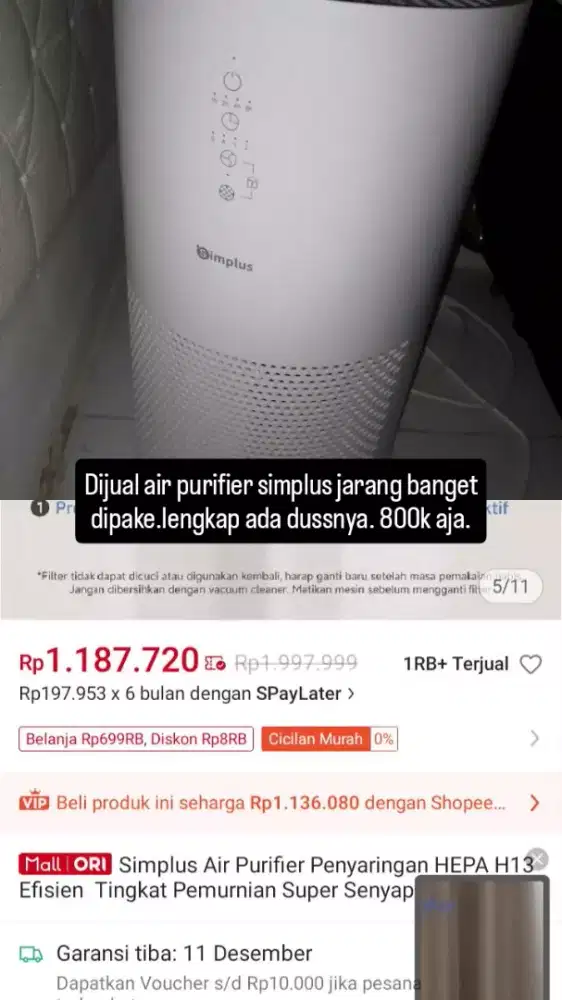 Dijual air purifier simplus