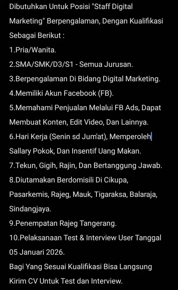 Lowongan Kerja Staff Digital Marketing