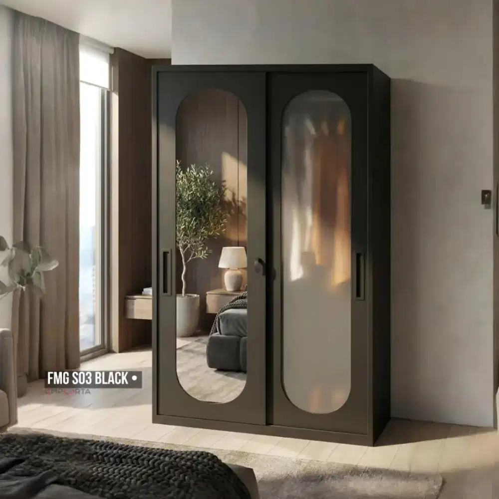 Lemari Pakaian Besi Pintu Sliding Importa FMG S03 Black