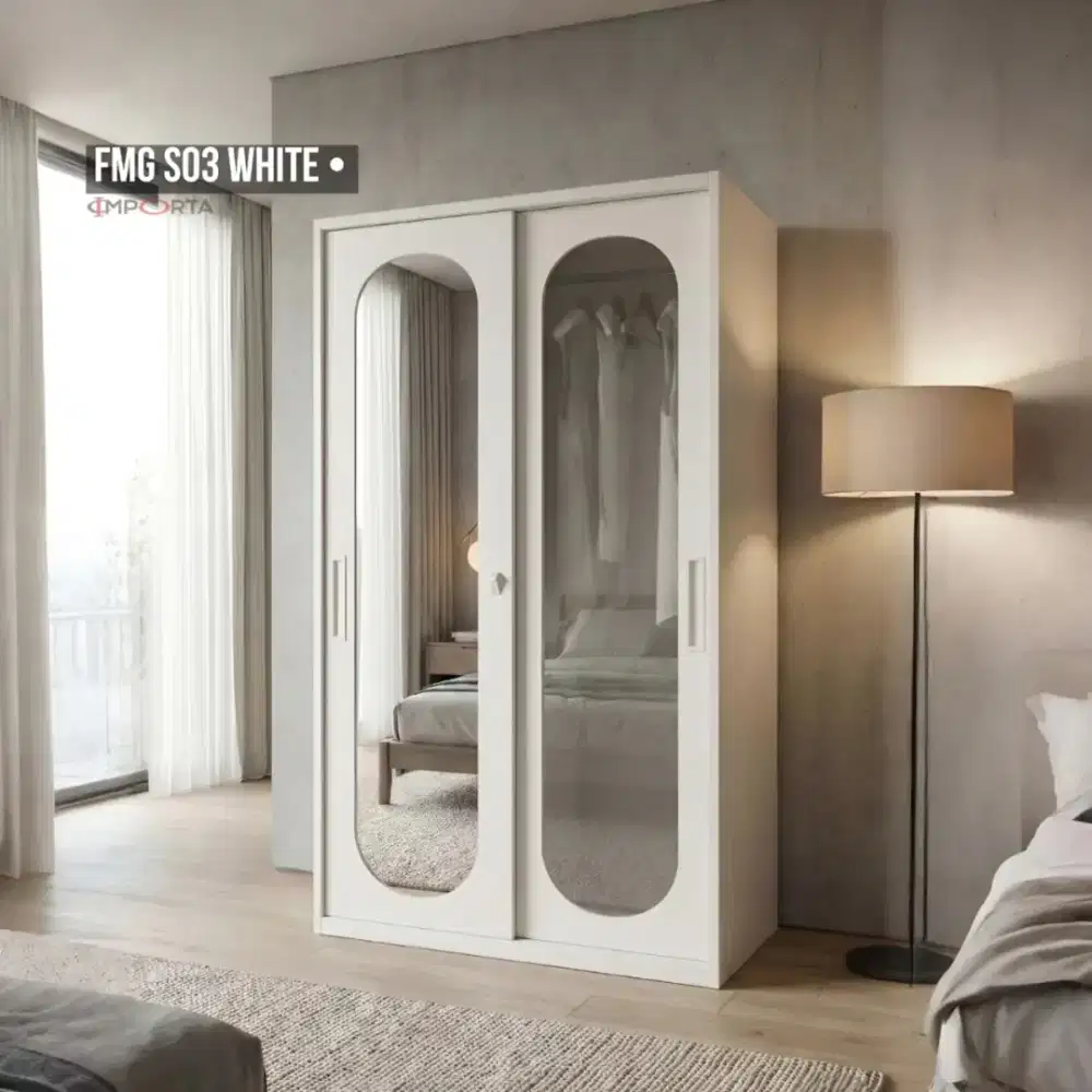 Lemari Pakaian Besi Pintu Sliding Importa FMG S03 White