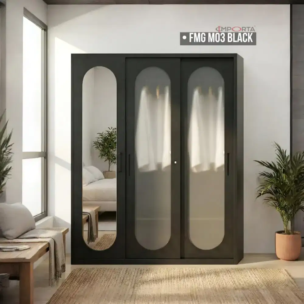 Lemari Pakaian Besi Pintu Sliding Importa FMG M03 Black