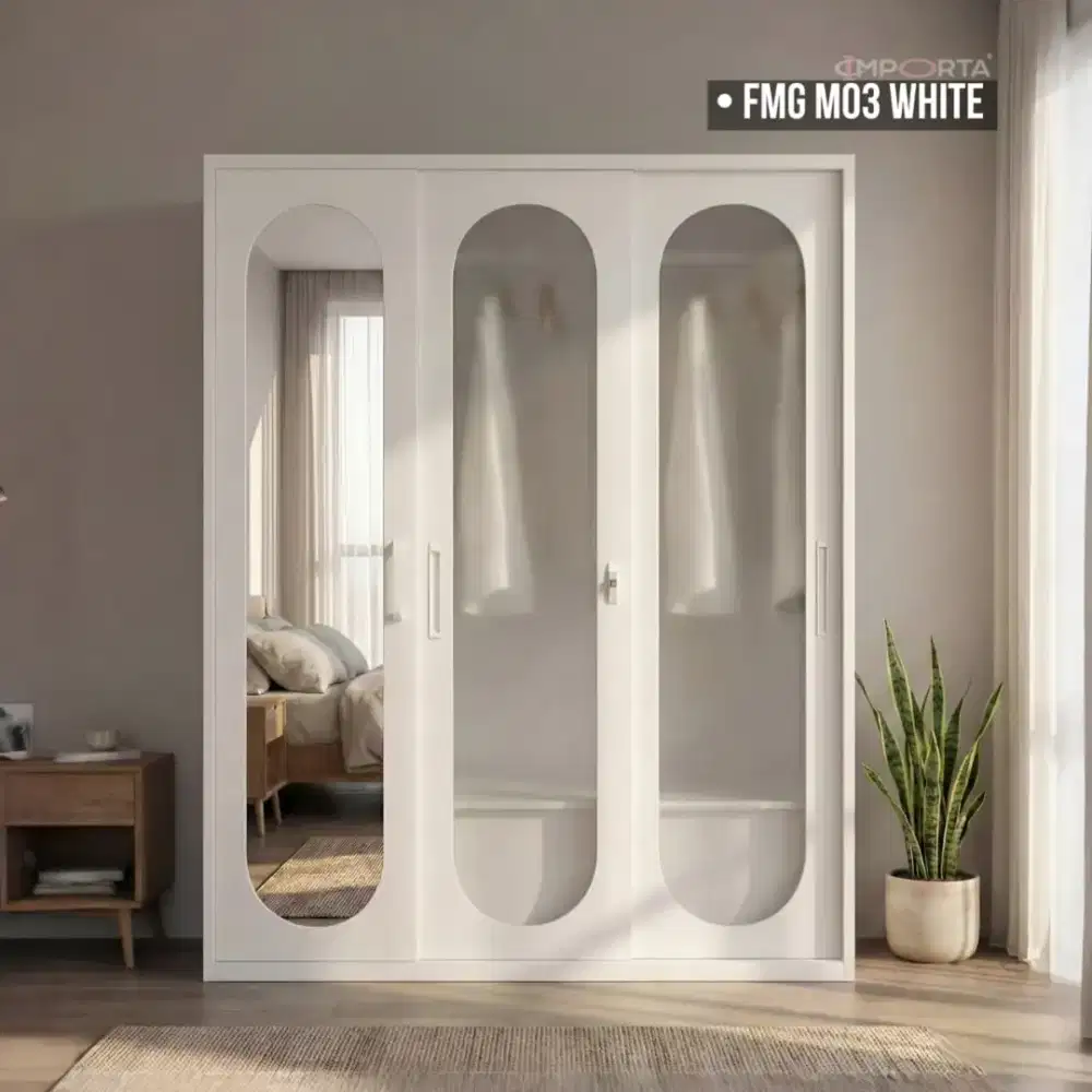 Lemari Pakaian Besi Pintu Sliding Importa FMG M03 White