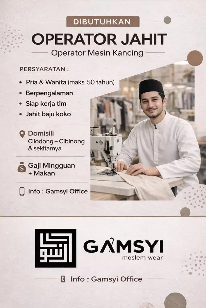 Lowongan kerja operator Jahit