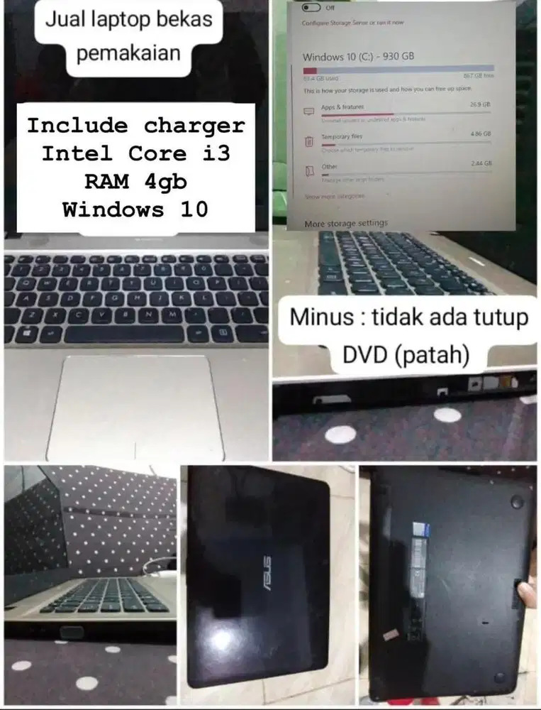 Laptop Asus 14 inch 4gb intel core i3