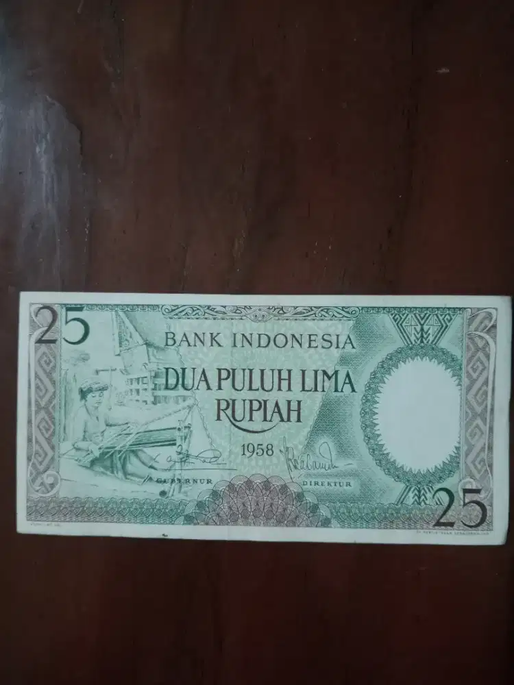 Uang Kertas Kuno 25 Rupiah Seri Pekerja Tangan 1 Tahun  1958