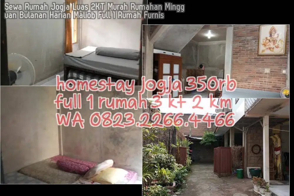 Sewa Rumah Jogja Luas 2KT Murah Rumahan Mingguan Bulanan Harian Maliob
