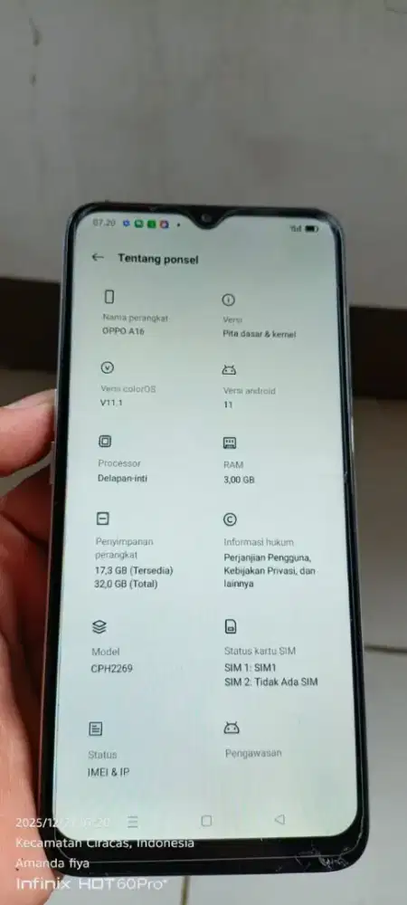 Opo  a16   3/32  mnus retak pojok bwah normal smua