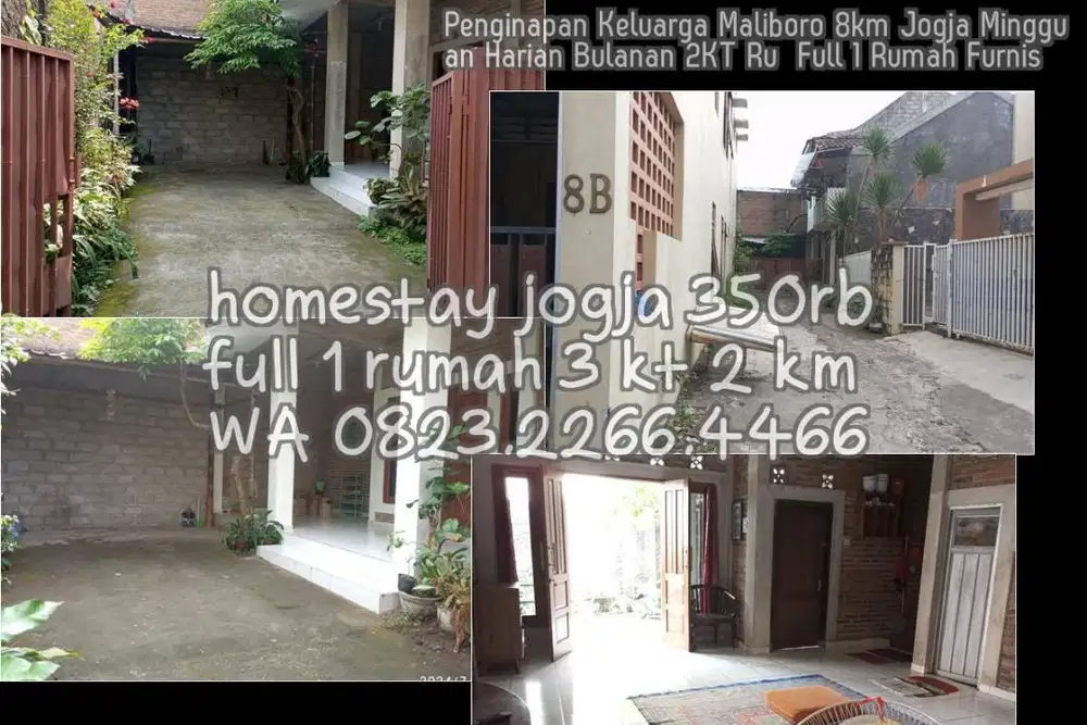 Penginapan Keluarga Maliboro 8km Jogja Mingguan Harian Bulanan 2KT Ru
