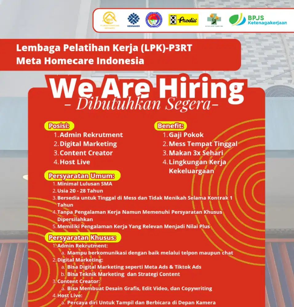 Dibutuhkan Segera Lowongan Kerja untuk beberapa posisi