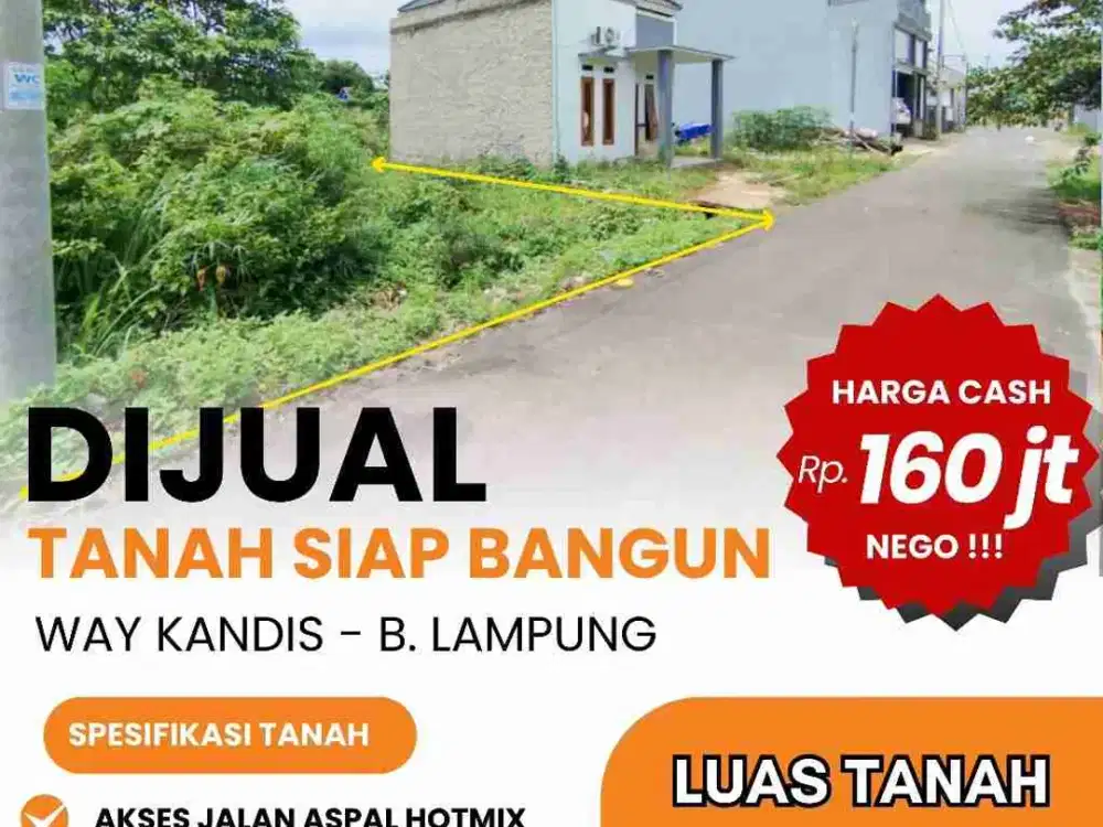 TANAH SIAP BANGUN DIBELAKANG PASAR WAYKANDIS EX KAVLING KOTA KURMA