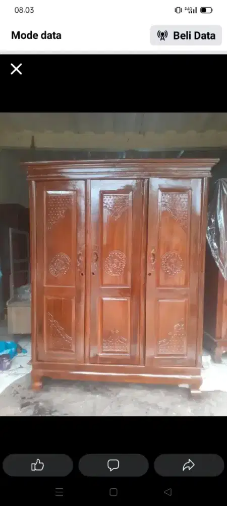 Lemari kayu jati 3 pintu bekas. Dah melamin seperti baru cibanteng
