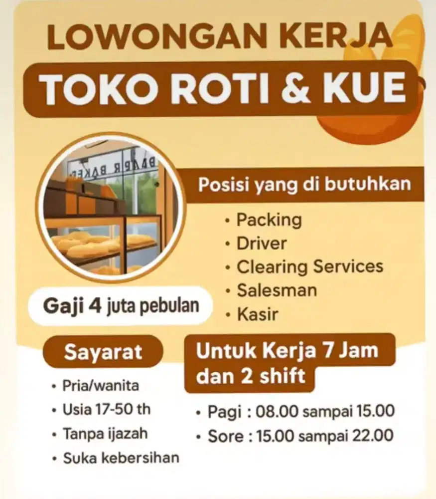 Lowongan Kerja Toko Roti&Kue