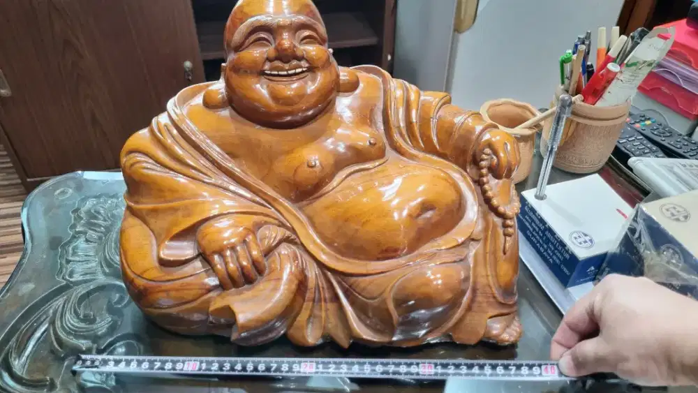 Patung Kayu Ukiran Antik BUDHA KETAWA HAPPY BUDDHA