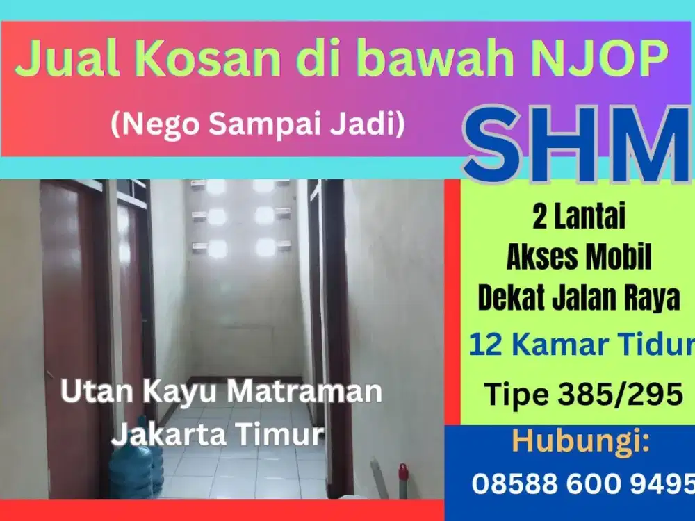 JUALRUMAH KOSAN TERMURAH, HARGA NJOP, Utan Kayu Jaktim, SHM, NEGO