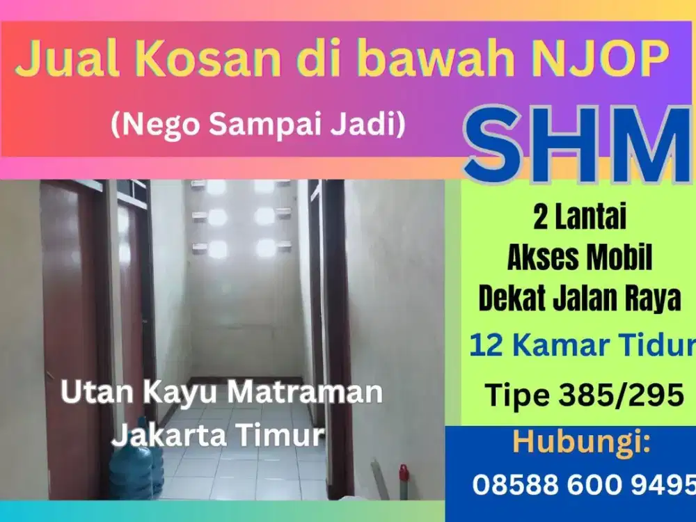 OBRAL, Harga NJOP, TERMURAH, Jual Kosan di Matraman jakarta Timur, SHM, Akses Mobil, Nego