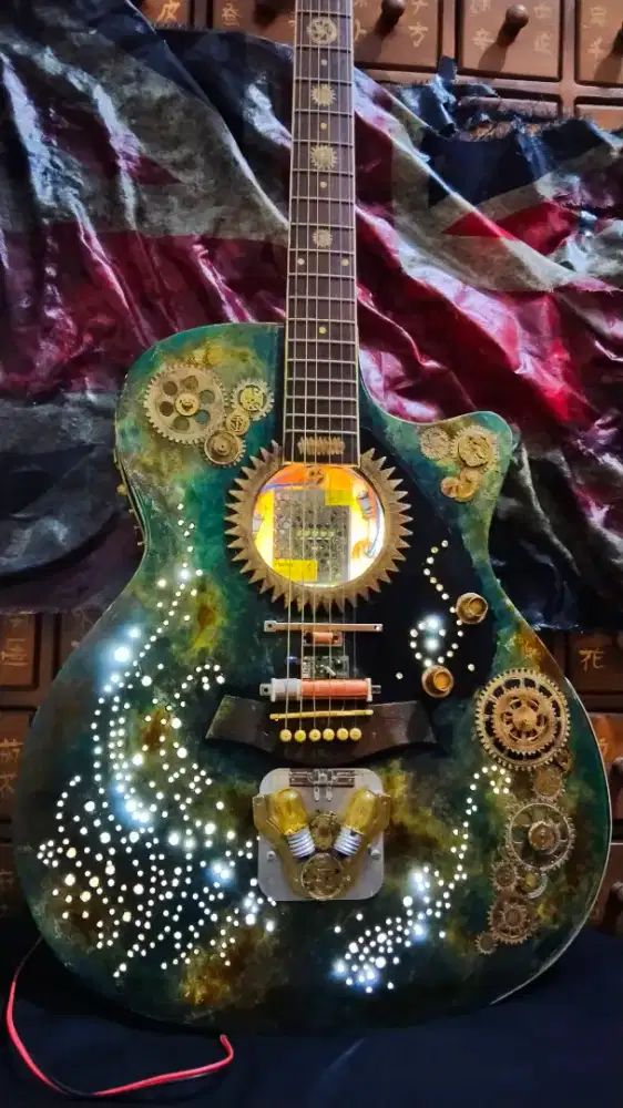 Dekorasi gitar steampunk elektrik bekas lawas sepeda jam vintage antik