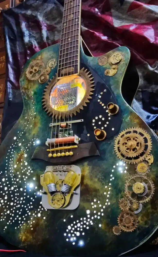 Lampu dinding tidur bahan gitar steampunk bekas sepeda lawas vintagr